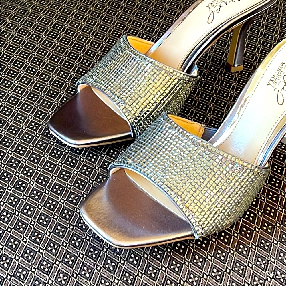 NWOT BADGLEY MISCHKA JEWEL ALLISON RETRO SLIDES SZ 6.5 HEEL 2.95” - Picture 5 of 14
